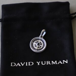 David Yurman Sterling Silver Maritime Compass Amulet Pendant Black Diamond